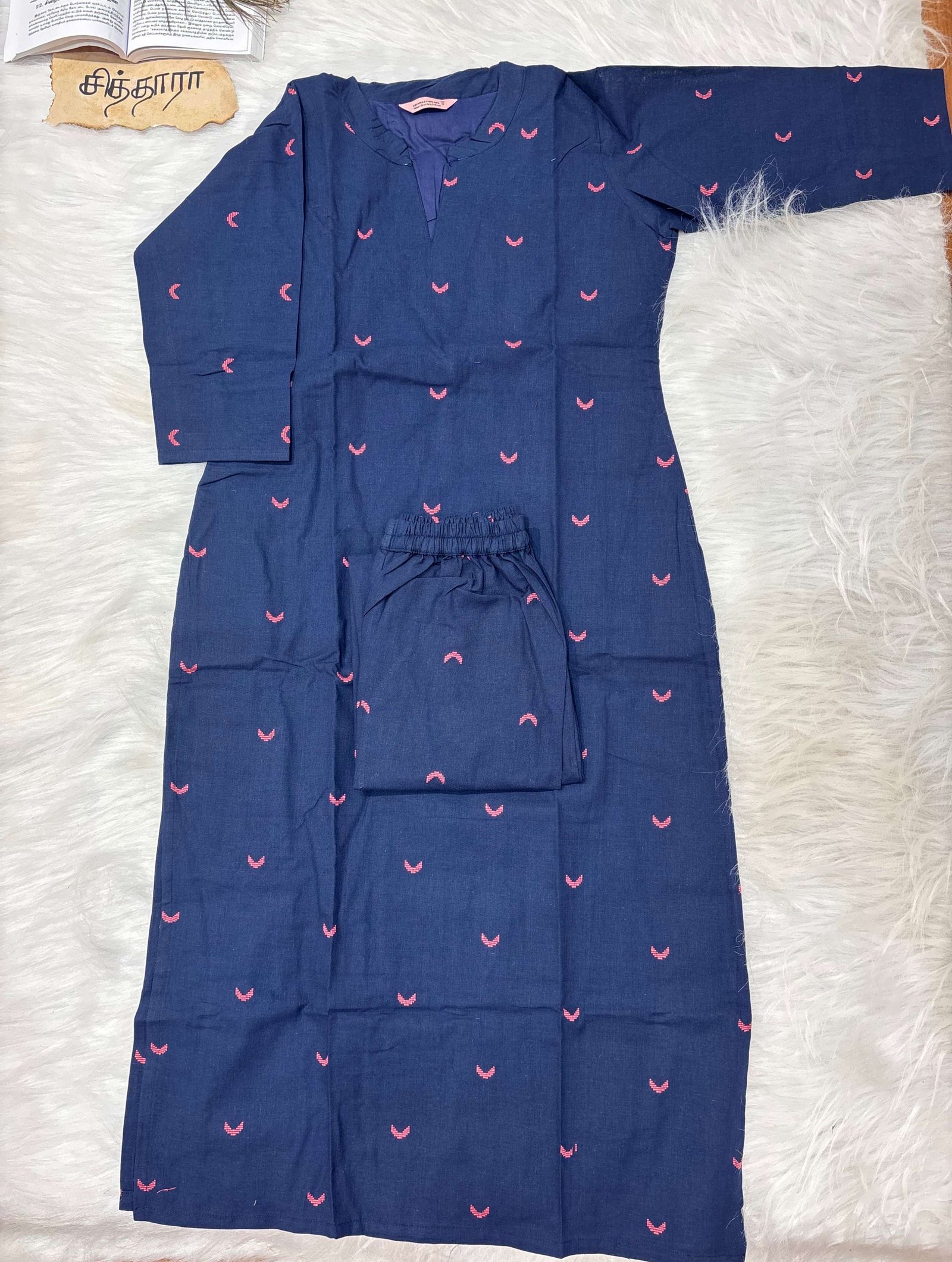Handloom Navy pink Coord Set 